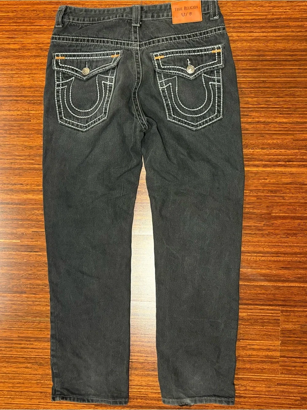 Vintage True Religion Ricky Black Big T Denim Jeans Mens Size 36x32 Flap Pocket